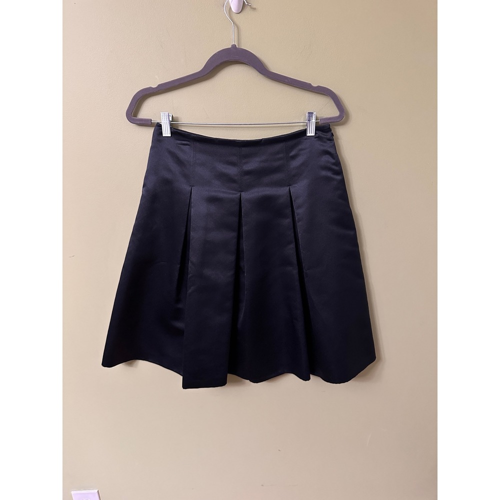 Brooks Brothers 346 Black Satin Pleated A-Line Skirt Side Pockets Sz 4‎ Academia